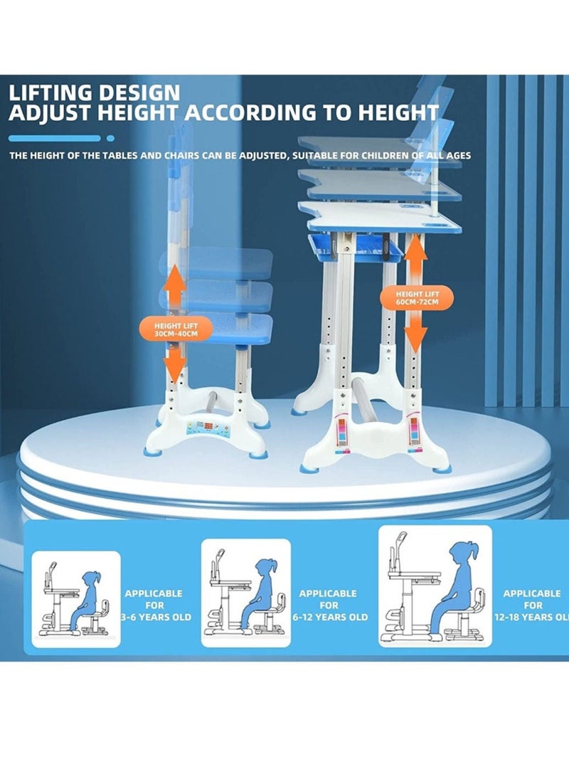 مجموعة طاولة دراسة مع كرسي للأطفال والطلاب ، سطح مكتب قابل للإمالة بارتفاع قابل للتعديل للراحة للحفاظ على الوضعية والقراءة والكتابة للأطفال الصغار من الأولاد والبنات - Image 3